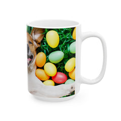 Easter Delight Ceramic Mug- Playful pup with colorful Easter eggs