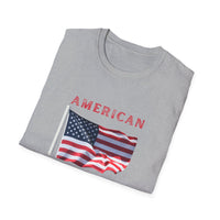 T-shirt featuring an American flag graphic with the words 'AMERICAN DREAM' in red and blue text above and below the flag