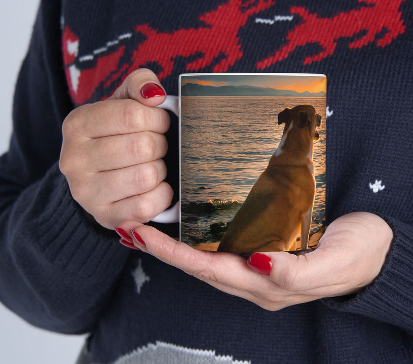 Sunset Dog Mug-Inspirational Dog Quote  “I work hard so my dog can have a better life.” 