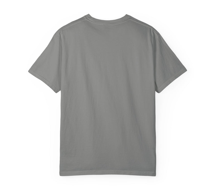 Gray t-shirt featuring a yellow and navy blue award ribbon graphic on the chest with the text "#1 Dad," designed  on the front as a fun and heartfelt Father's Day gift.
