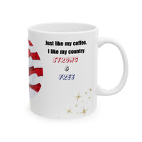 Patriotic Coffee Mug – Strong & Free American Flag Cup