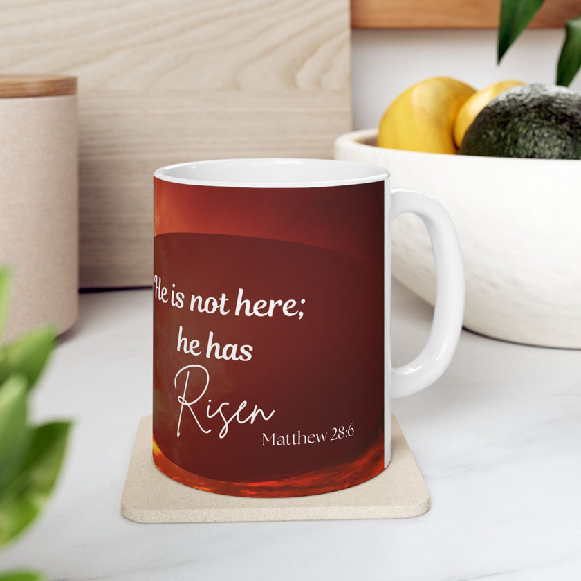  Printed with the uplifting Bible verse: “He is not here; he has Risen – Matthew 28:6”, 