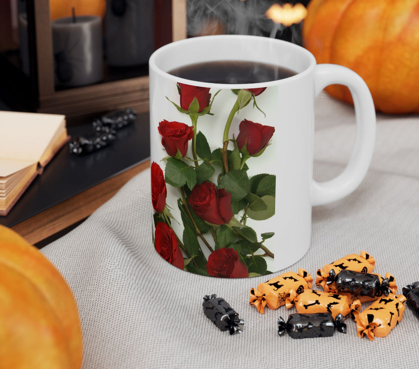Elegant Floral Coffee Mug for Mom with Timeless Mother's Quote   "A mother teaches without words and loves without ." 