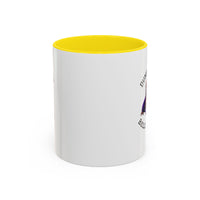 Two tone ceramic mug featuring a dachshund next to dumbbells and the humorous text 'Dumbbells? Belly Rubs?', designed for dog lovers and fitness enthusiasts.