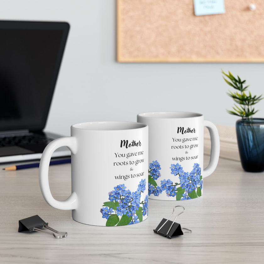 You Gave Me Roots & Wings” – Floral Coffee Cup for Mom
