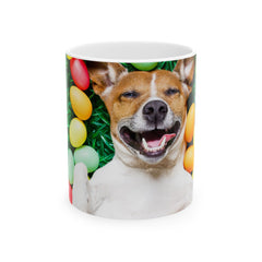 Easter Delight Ceramic Mug- Playful pup with colorful Easter eggs