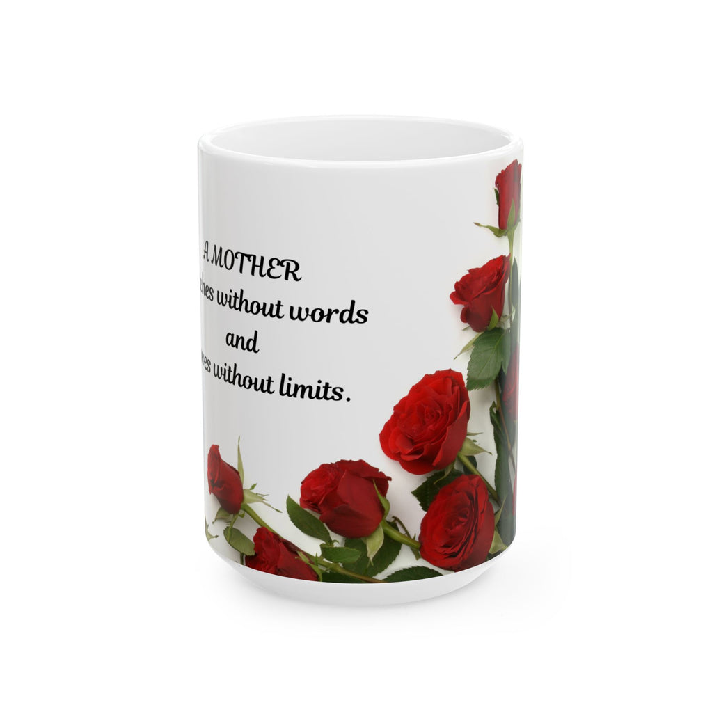 Elegant Floral Coffee Mug for Mom with Timeless Mother's Quote   "A mother teaches without words and loves without ." 