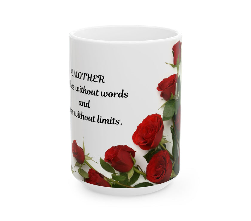 Elegant Floral Coffee Mug for Mom with Timeless Mother's Quote   "A mother teaches without words and loves without ." 