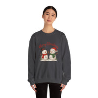 Person wearing a dark gray sweatshirt with Christmas-themed design on a white background