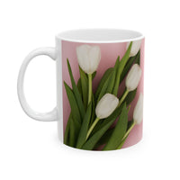Mother’s Day Mug with Tulip Design – “All That I Am I Owe to My Mother”