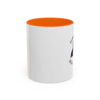 Two tone ceramic mug featuring a dachshund next to dumbbells and the humorous text 'Dumbbells? Belly Rubs?', designed for dog lovers and fitness enthusiasts.