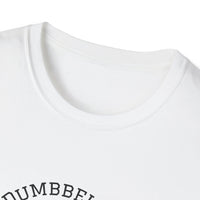 Close-up of a white t-shirt with 'NUMBEBEL' printed on it.