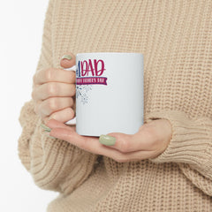 White ceramic mug with colorful #1 Dad and Happy Father’s Day message, accented with fireworks graphics, perfect for celebrating dads.