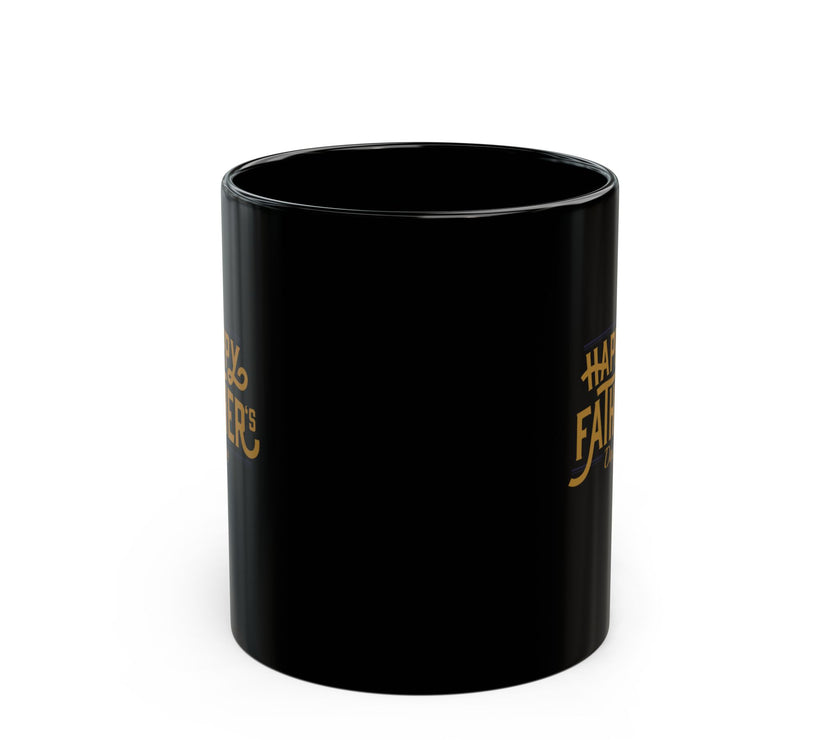 Black ceramic mug with gold Happy Father’s Day script, perfect gift for dads who enjoy stylish and meaningful coffee mugs