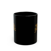 Black ceramic mug with gold Happy Father’s Day script, perfect gift for dads who enjoy stylish and meaningful coffee mugs