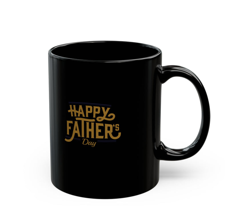 Black ceramic mug with gold Happy Father’s Day script, perfect gift for dads who enjoy stylish and meaningful coffee mugs