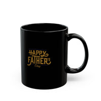 Black ceramic mug with gold Happy Father’s Day script, perfect gift for dads who enjoy stylish and meaningful coffee mugs