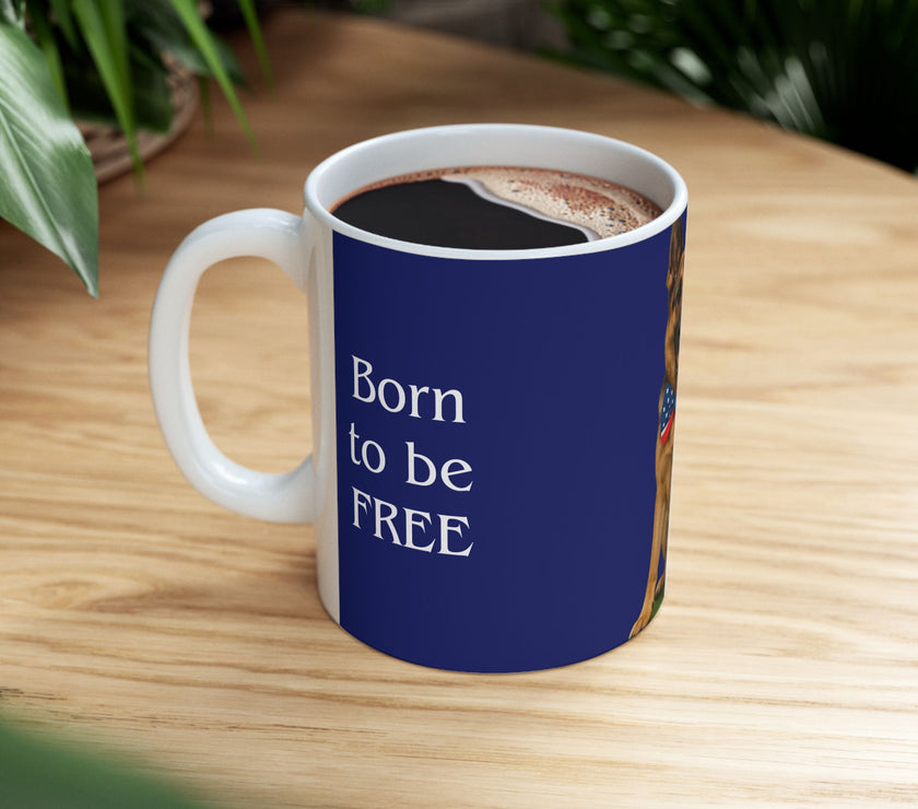 Patriotic German Shepard Mug – Born to Be Free Dog Lover Gift