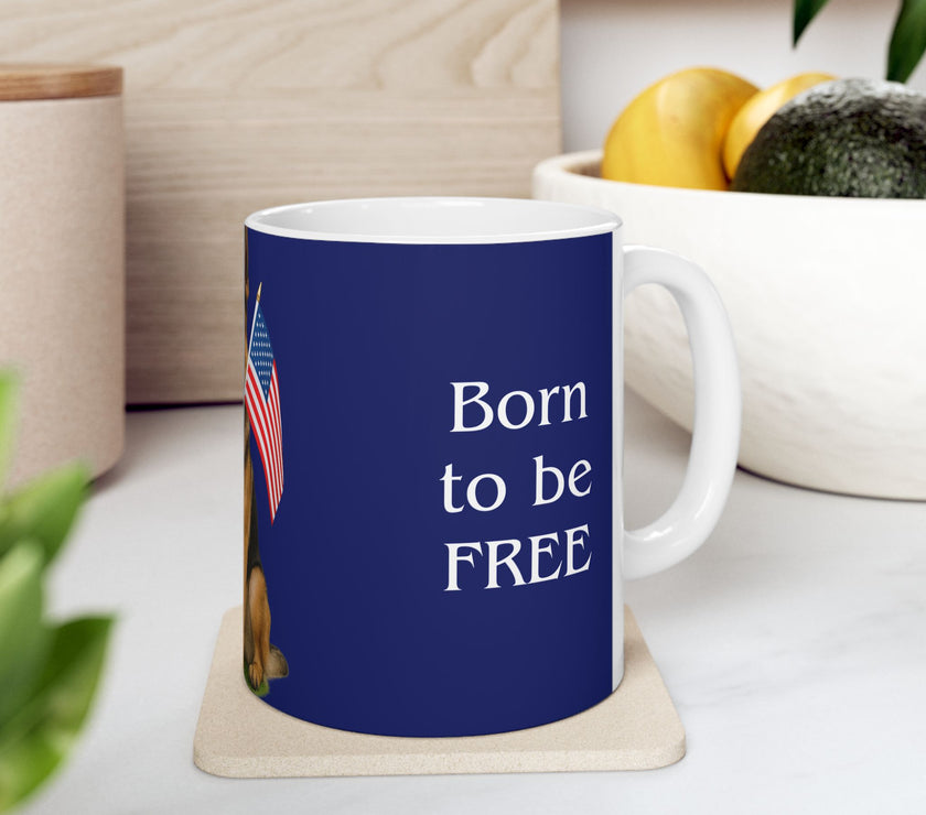 Patriotic German Shepard Mug – Born to Be Free Dog Lover Gift