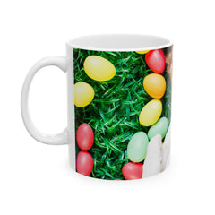 Easter Delight Ceramic Mug- Playful pup with colorful Easter eggs