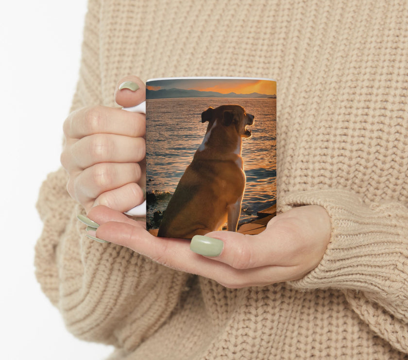 Sunset Dog Mug-Inspirational Dog Quote  “I work hard so my dog can have a better life.” 