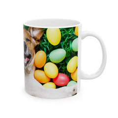 Easter Delight Ceramic Mug- Playful pup with colorful Easter eggs