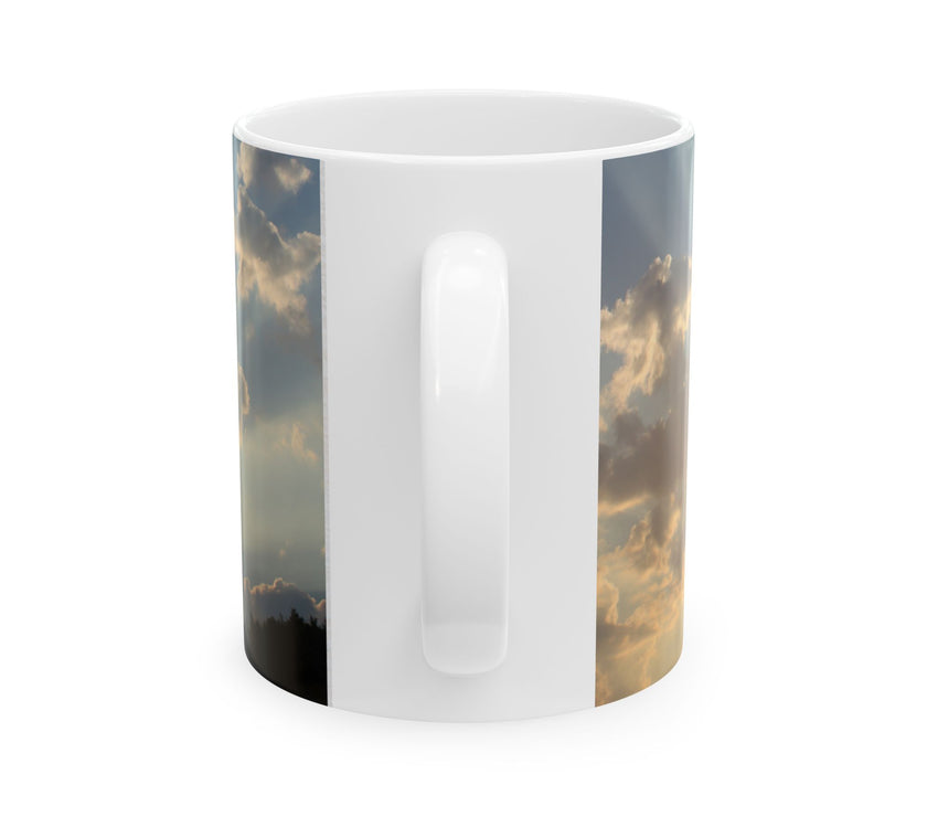 Morning Blessings Mug – Christian Ceramic Coffee Cup witn message  “He is not here; he has Risen – Matthew 28:6” ceramic mug.