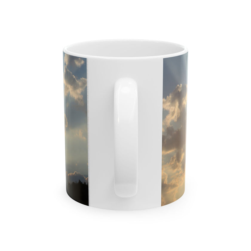 Morning Blessings Mug – Christian Ceramic Coffee Cup witn message  “He is not here; he has Risen – Matthew 28:6” ceramic mug.