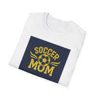 White t-shirt with 'Soccer Mum' design on a white background
