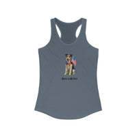 Indio tank top with a dog graphic and 'Born to be Free' text on a white background
