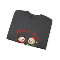 Folded dark gray sweatshirt with 'Merry Christmas' text and snowman design on a white background