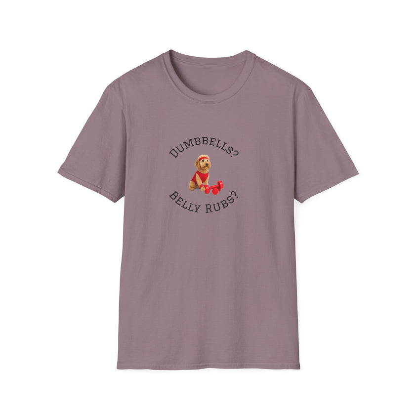 Purple t-shirt with a graphic of a bear and text on a white background