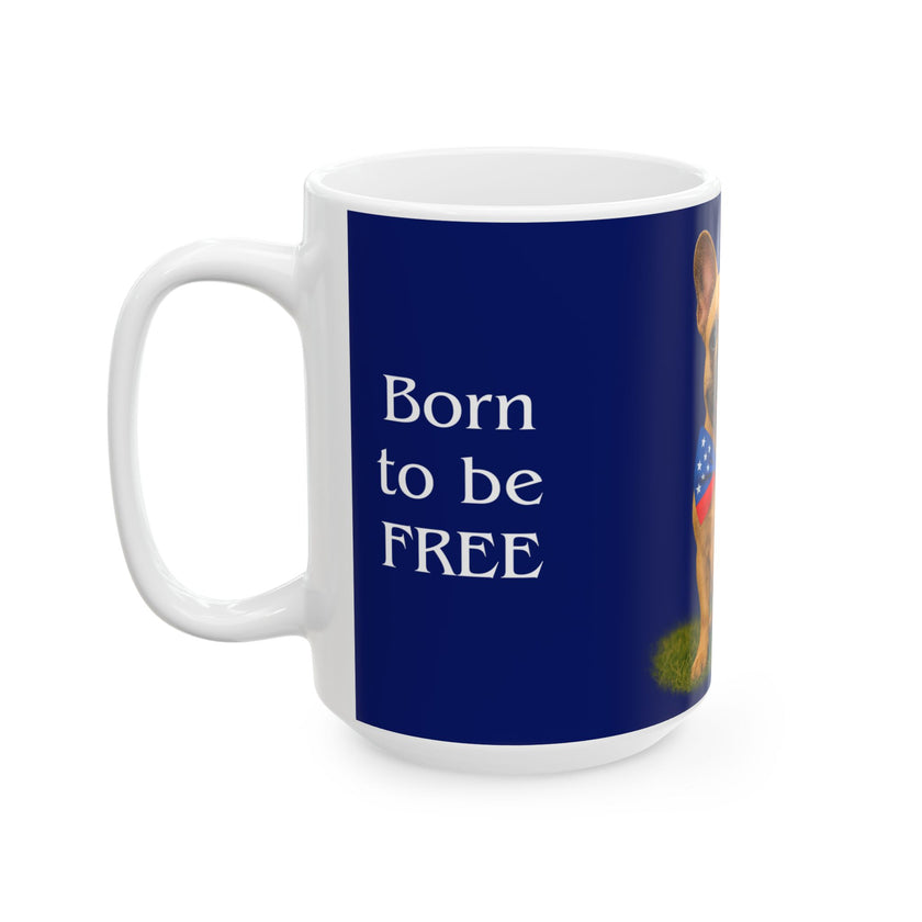 Patriotic French Bulldog Mug – Born to Be Free Dog Lover Gift