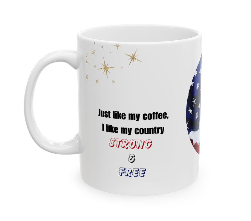 Patriotic Coffee Mug – Strong & Free American Flag Cup