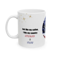 Patriotic Coffee Mug – Strong & Free American Flag Cup