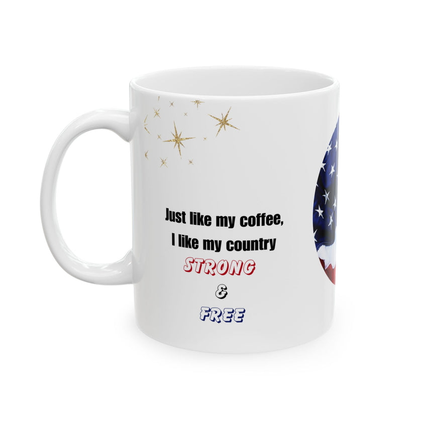 Patriotic Coffee Mug – Strong & Free American Flag Cup