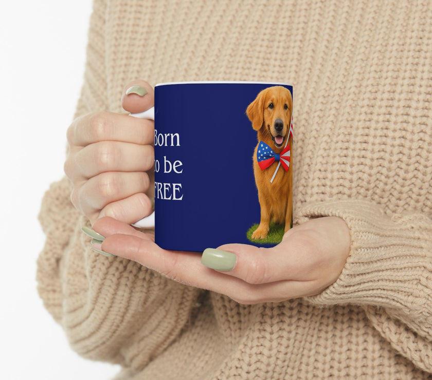 Patriotic Golden Retriever Mug – Born to Be Free Dog Lover Gift