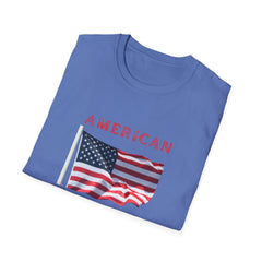 Folded T-shirt  featuring an American flag graphic with the words 'AMERICAN DREAM' in red and blue text above and below the flag