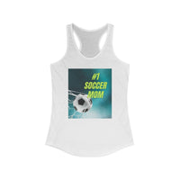 White tank top with '#1 Soccer Mom' graphic on a white background