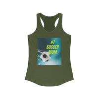 Green tank top with '#1 Soccer Mom' graphic on a white background