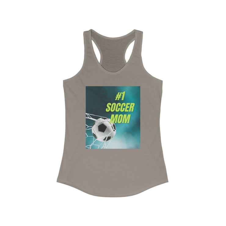 Gray tank top with '#1 Soccer Mom' graphic on a white background