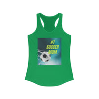 Kelly Green tank top with '#1 Soccer Mom' graphic on a white background