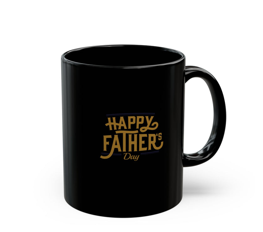 Black ceramic mug with gold Happy Father’s Day script, perfect gift for dads who enjoy stylish and meaningful coffee mugs