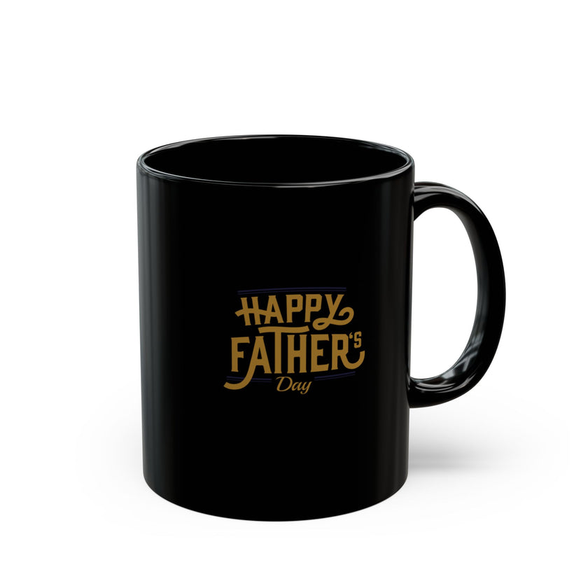 Black ceramic mug with gold Happy Father’s Day script, perfect gift for dads who enjoy stylish and meaningful coffee mugs