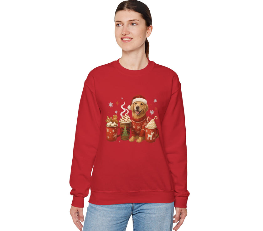 Person wearing a red sweatshirt with a bear graphic on a white background