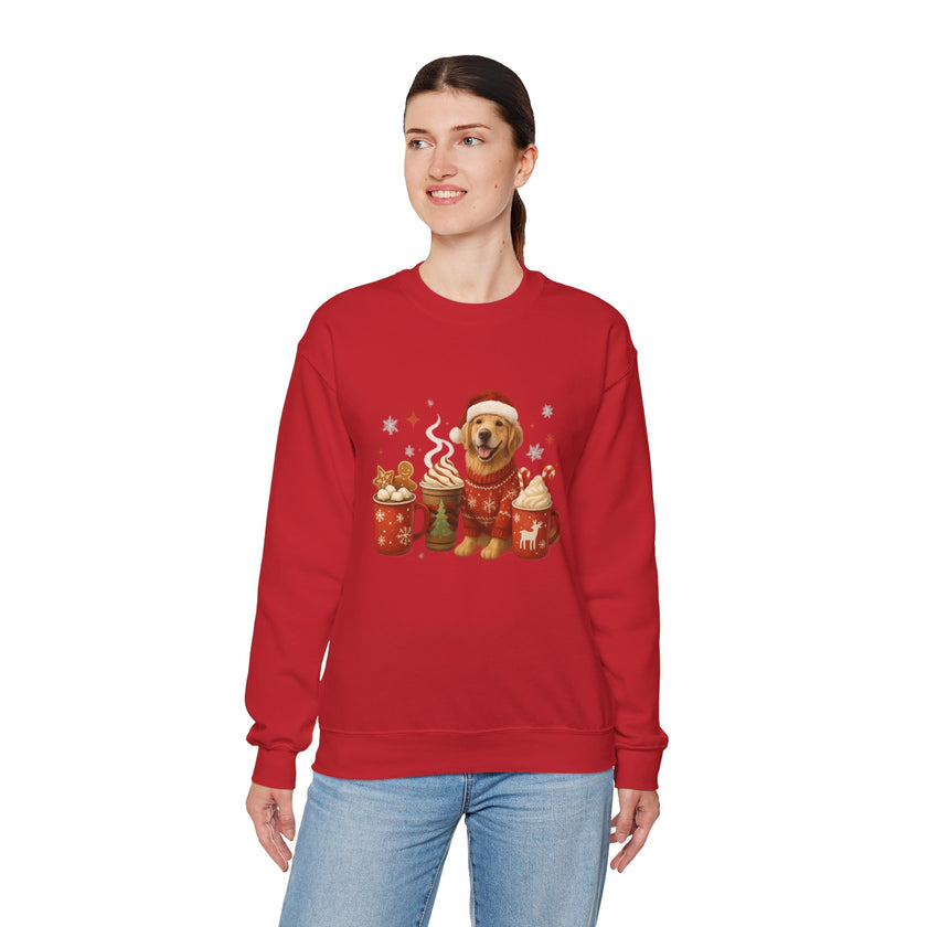 Person wearing a red sweatshirt with a bear graphic on a white background