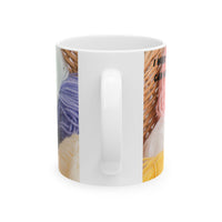 Whiskers & Work Mug –Kitten with Yarn Coffee Cup with message “I work hard so my cat can have a better life.”