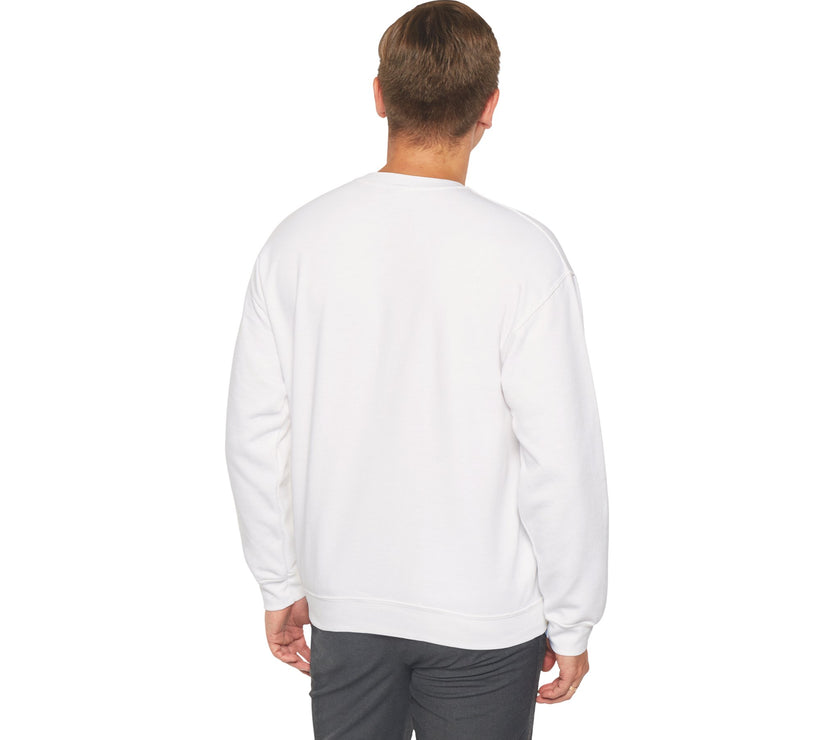 Man wearing a white sweatshirt on a white background
