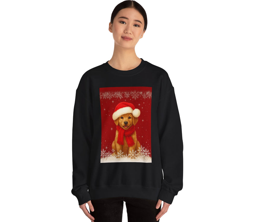 Black sweatshirt with a festive dog design on a white background