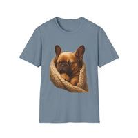 Blue t-shirt with a dog design on a white background